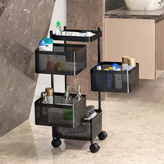 Rollable metal kitchen trolley with layered baskets