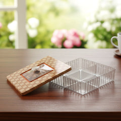 Plastic dry fruit storage box with four compartments and lid