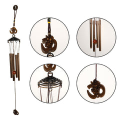 Metal wind chime with Om symbol shown in an indoor setting