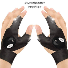 View of LED flashlight gloves illuminated in outdoor setting