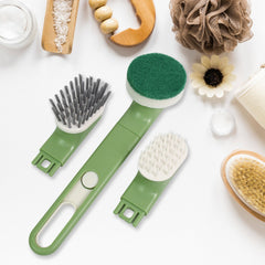 Close-up of wash brushes with different heads in the set