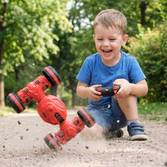 Remote control stunt toy car on play surface