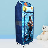 Foldable baby wardrobe and toy box with cartoon hut design showing front view