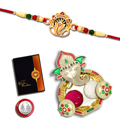 (K1_507_AA3) Rakhi Combo with Pooja Coin, Shri Ganesh Pooja Thali / Tilak Set & Greeting Card, rakhi thali set | Rakhi with plate | rakhi hamper | handmade rakhi | rakhi for brother kids | rakhi for brother and bhabhi | men fancy rakhi | rakhi set