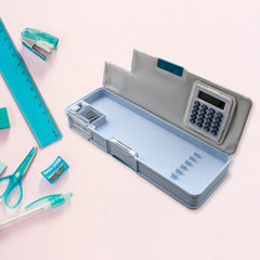Double sided magnetic geometry box with calculator