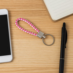 Braided leather keychain with sturdy metal ring