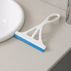 Plastic glass and kitchen platform wiper on a white background.