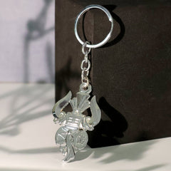 Silver keychain featuring Trishul Damru Shiv symbol