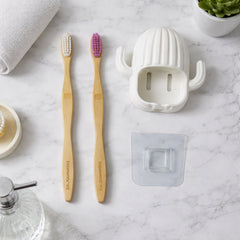Premium Wall Mounted Toothbrush Holder Set with Bamboo Toothbrushes
