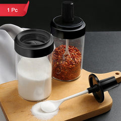 Glass spice jar with wooden tray for multipurpose masala storage