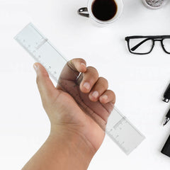 Edge view of 20 cm transparent plastic ruler