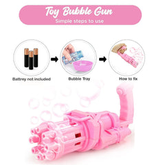 Child holding and playing with bubble gun