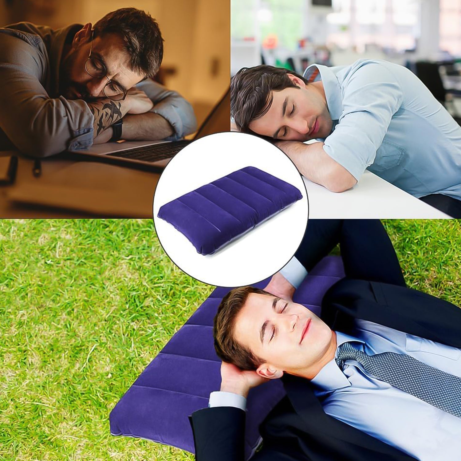 DeoDap Velvet Air Inflatable Travel Pillow Blue - main product shot