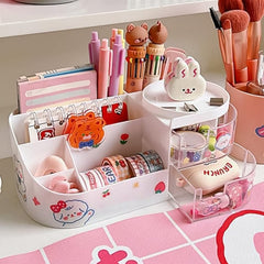 Vanity storage box showing dual transparent pull-out drawers