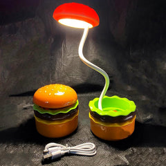 Burger LED lamp in compact, folded state
