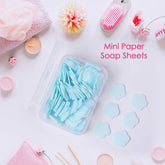 Mini travel soap paper sheets, flower shape, in a compact case