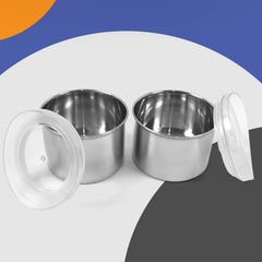 Stainless steel containers with clear plastic lids for kitchen storage