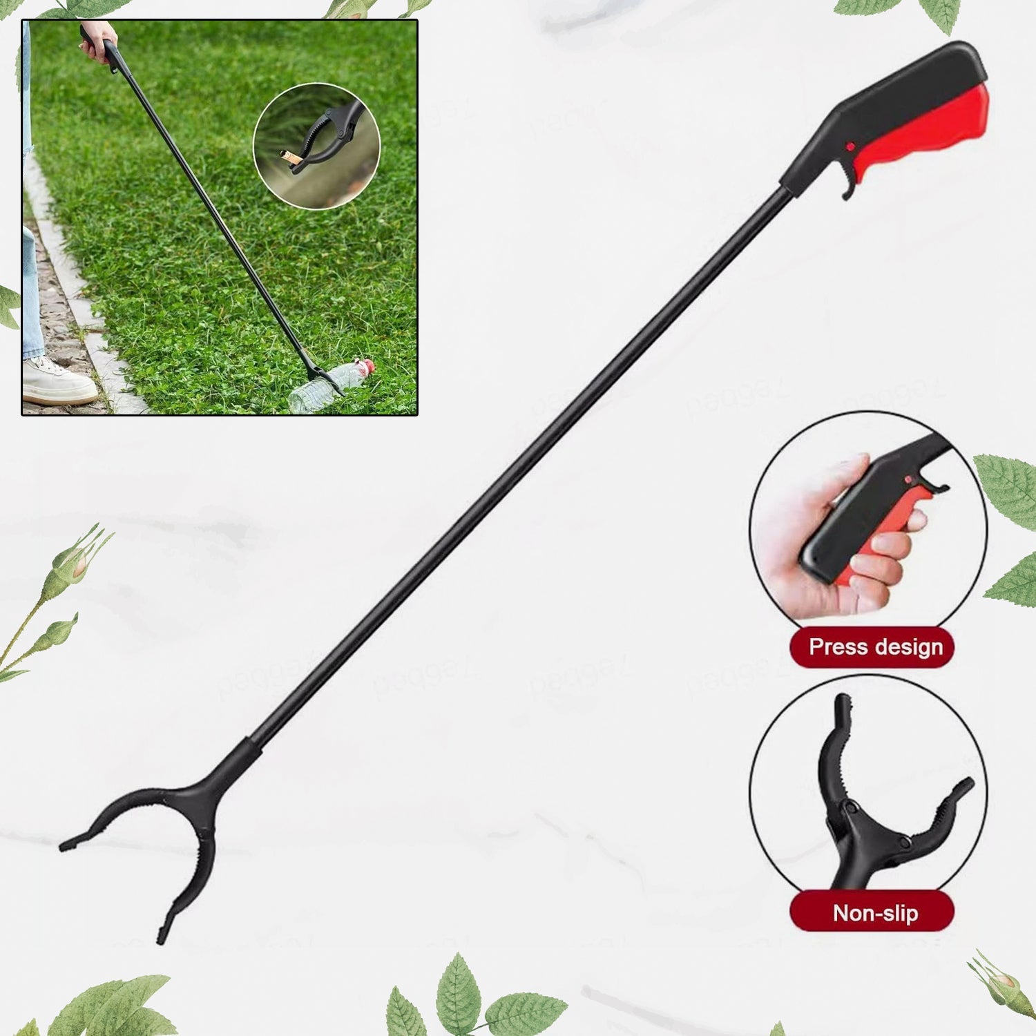 Robust Tool Pick Up Stick with Non-Slip Rubber Gripper for Elderly Outdoor Use