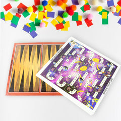 Colorful game board layout for multiple games in set