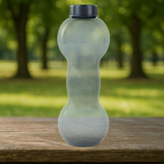Side view of black dumbbell gym water bottle