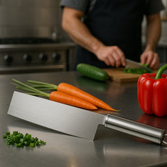 DeoDap Stainless Steel Vegetable Cleaver Knife - scale and size reference
