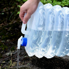 Folded collapsible water container for camping