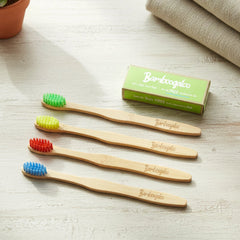 Pack of 4 bamboo toothbrushes with cotton buds