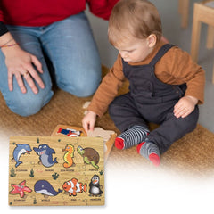 Seawater Animal Wooden Puzzle Board shown with pieces