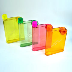 Slim and colorful water bottle shaped like a notebook