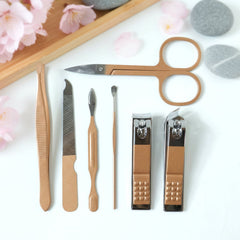 Manicure set tools arranged for personal grooming