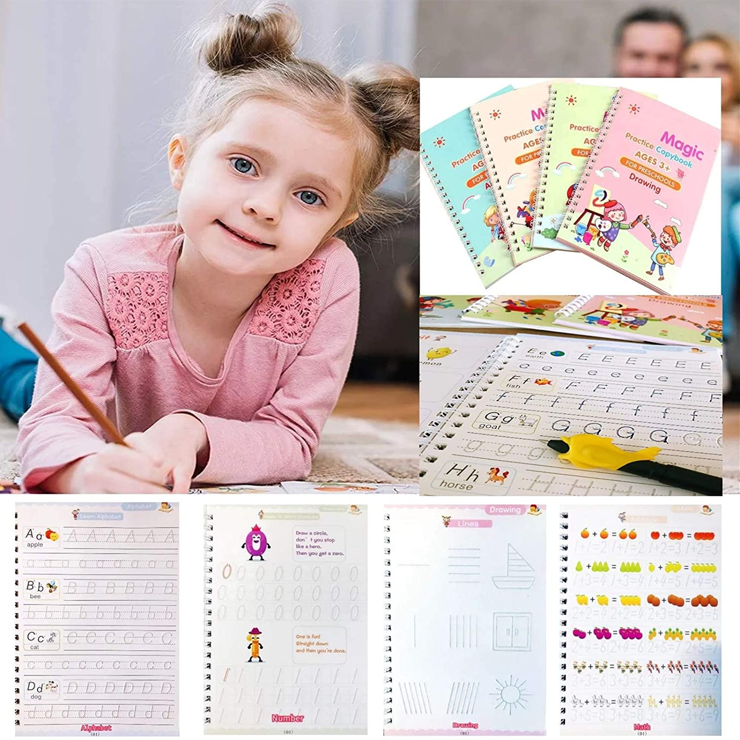 8075 4 Pc Magic Copybook widely used by kids, childrenâ€™s and even adults also to write down important things over it while emergencies etc. DeoDap