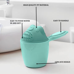 Baby shampoo shower cup angled view highlighting curved design