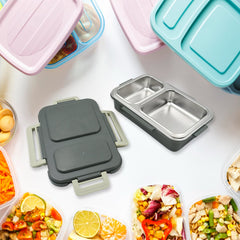 5583 Miracle Quick Lock Leak Proof 2 Compartment Stainless Steel LUNCH BOX Inner Plate Reusable Microwave Freezer Safe Lunch Box Trendy Thermal Insulation Leak Proof for Office Vacuum Tiffin Box for Boys / Girls / School / Office Women and MenÂ 