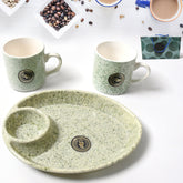 Alpino ceramic tea and coffee cup set with BPA-free 2-compartment serving platter