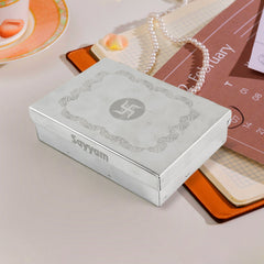 Side view of steel jewelry organizer box with 6 sections