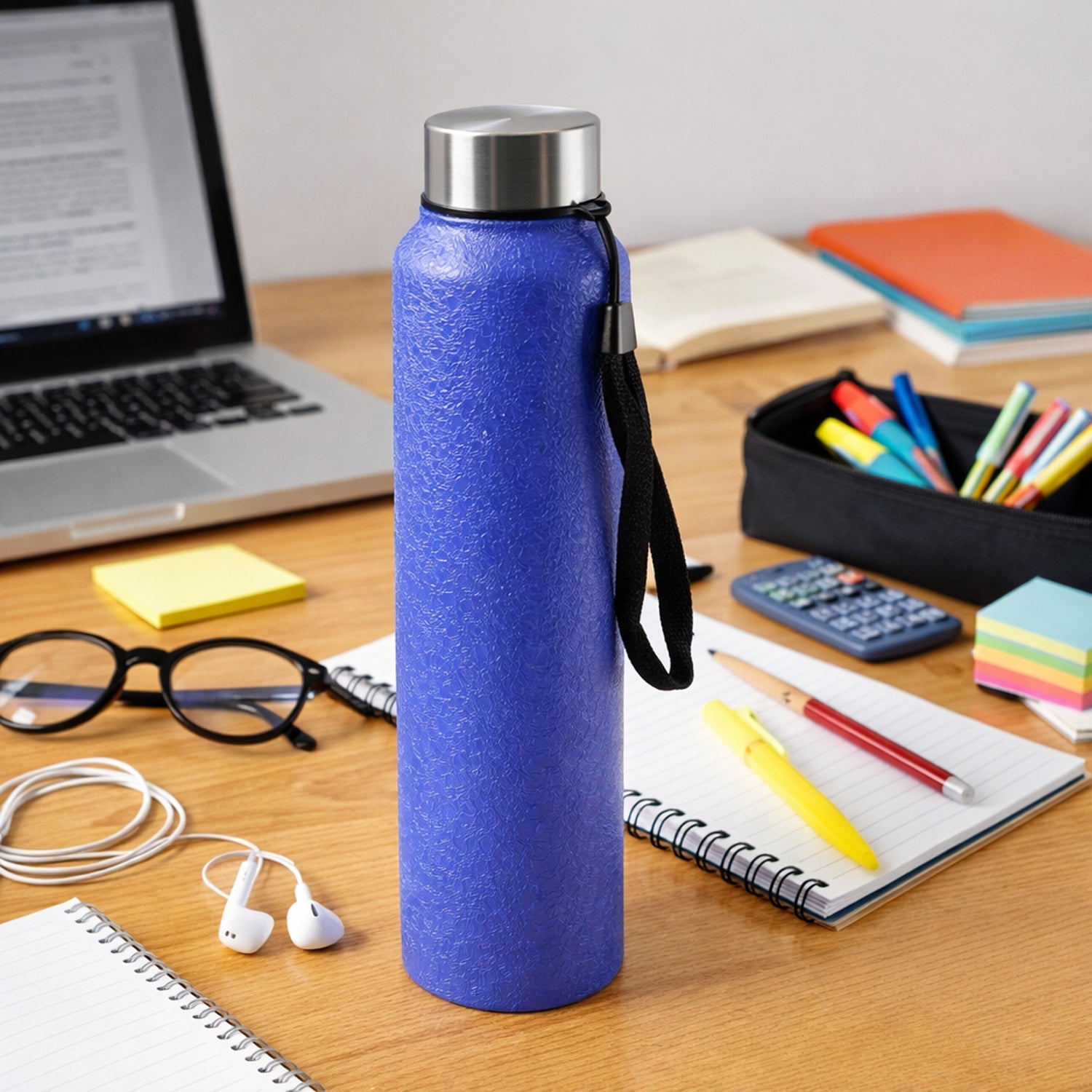 Classic Blue Stainless Steel Water Bottle with Leakproof Screw Cap