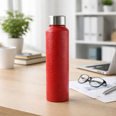 Red stainless steel water bottle front view