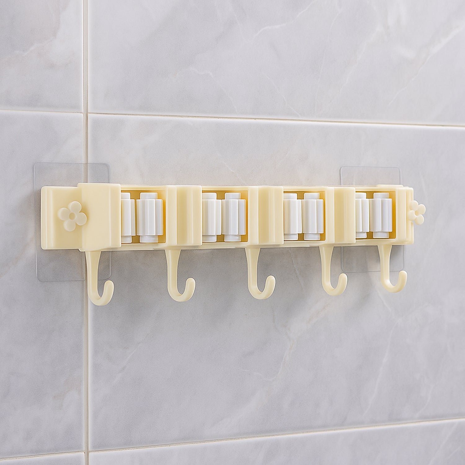 Wall-Mount Broom & Mop Holder with Hooks