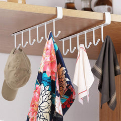Under-shelf rack organizing kitchen utensils and tools