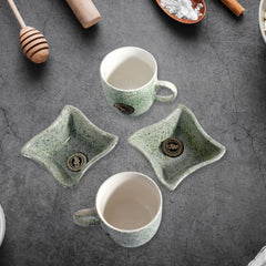 DeoDap Ceramic Tea Cups Mug Set with Snacks 4 Pcs - in-use lifestyle shot