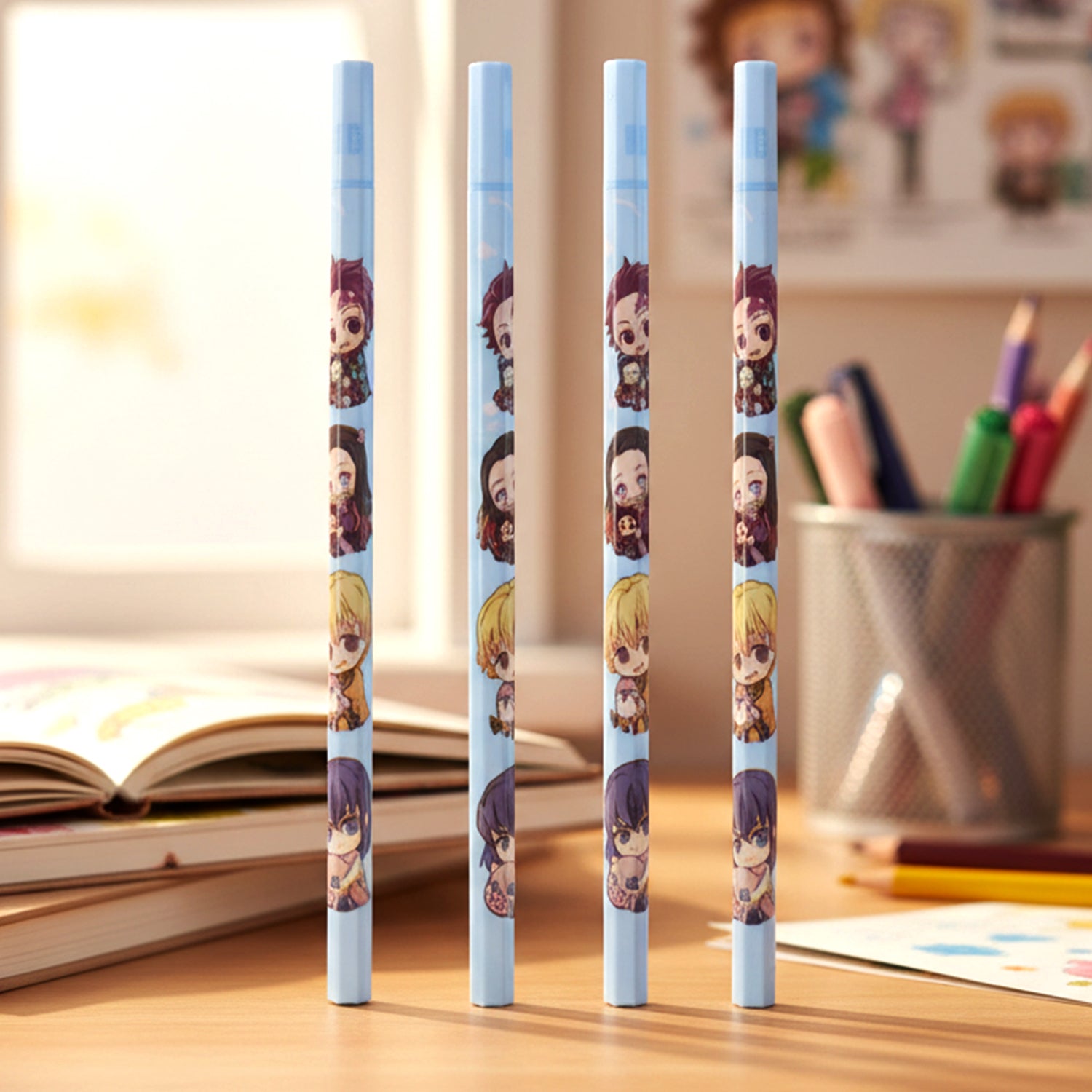 4-piece cartoon printed wooden pencil set for kids