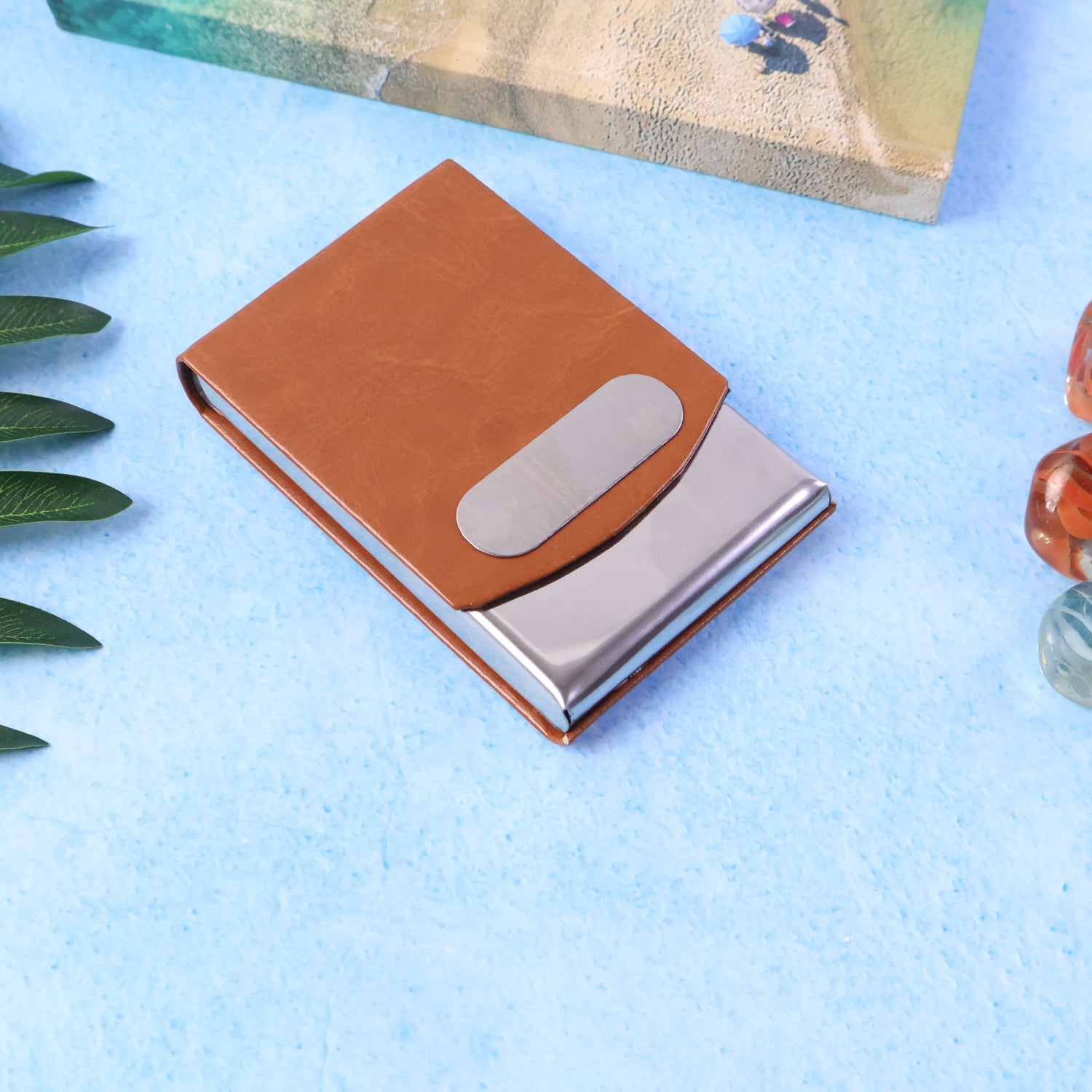 Premium Leather Finish Visiting Card Holder with Slide-Out Case