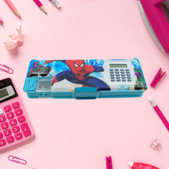 Top view of kids' geometry box with double sharpener