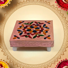 Top View of Handmade Wooden Chowki for Puja