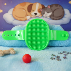 Pet grooming bath brush with soft bristles and adjustable hand strap