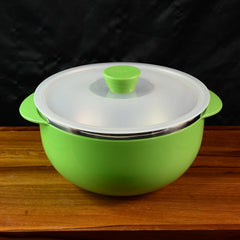 Apex serving bowl showing ergonomic side handles and vented lid