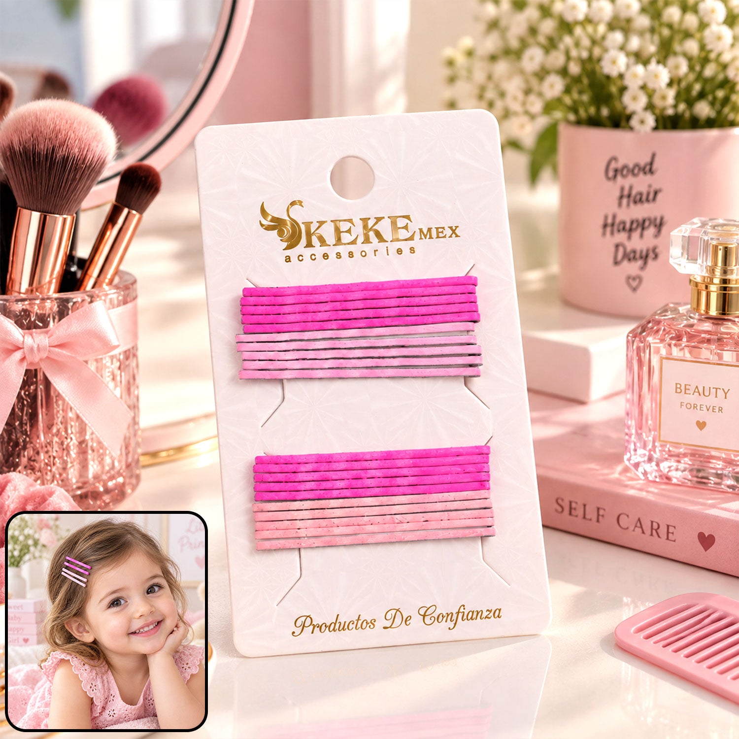 Pink ombre metal bobby pins girls kids