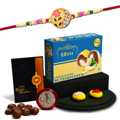 (K1_507_BS32) Rakhi Combo with Chocolate Butter Scotch 32gm, Pooja Coin & Greeting Card, Rakhi Gift Hamper, Rakhi & Chocolate for brother, Rakhi with chocolate, rakhi with gift, Rakhi Combo, rakhi set of 1 , Rakhi Chocolate Gift combo