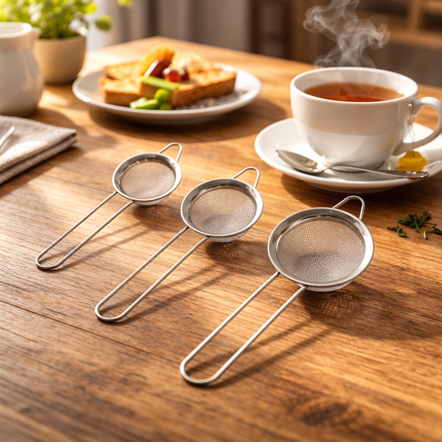 Stainless steel 3-piece tea strainer set