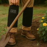 Protective arm sleeves with elbow padding displayed